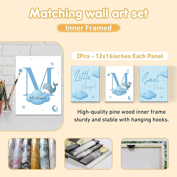 Personalized Crib Bedding Set, 5 Pcs Custom Nursery Bedding Sets with Name, Infant Bedding Set for Baby Boys Girls, Blue Dolphin Double Layer Baby Crib Set, Babies Toddlers Kids Customized Gift