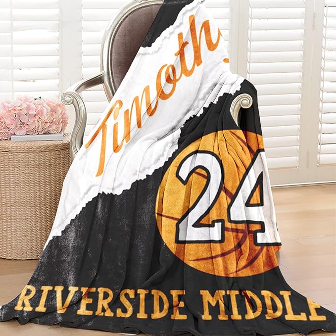 Custom Kids Soft Blanket: Personalized Gift for Basketball Football Soccer Softball Lovers Name and Number - Flannel Toddler Bed Blankets (40X50inch)