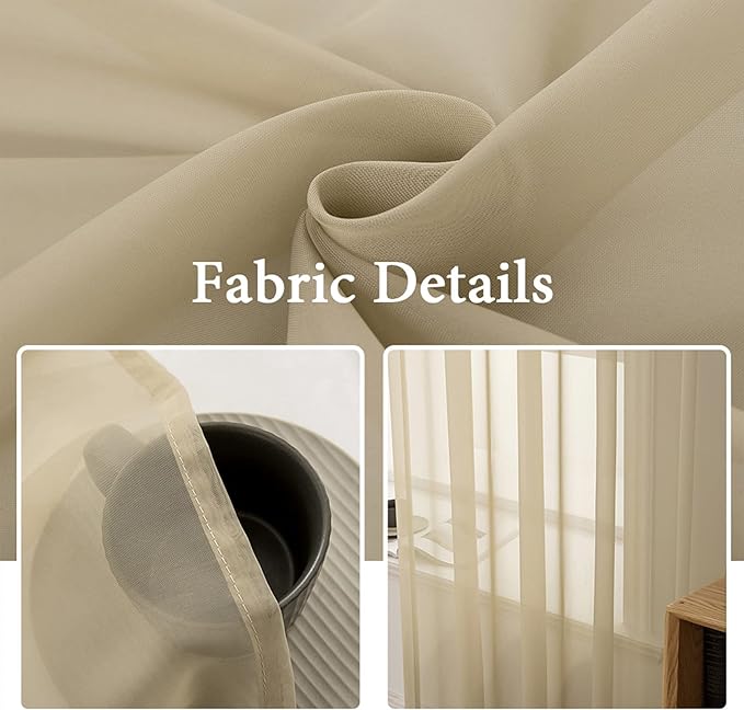 MIULEE 2 Panels Solid Color Sheer Window Curtains Elegant Window Voile Panels/Drapes/Treatment for Bedroom Living Room (54 X 120 Inches Beige)