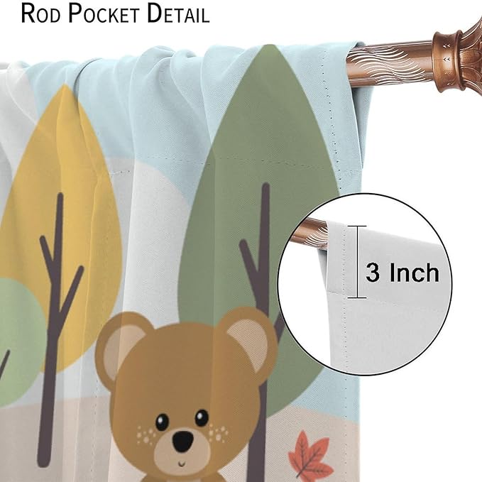 Kids Cartoon Forest Animal Curtains, Cute Woodland Animal Window Treatments for Bedroom Wildlife Fox Bear Deer Bunny Bird Blackout Window Drapes for Girls Boys Nursery Toddler Playroom 52x84in
