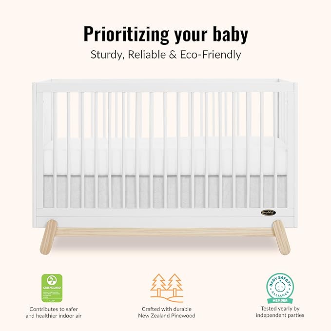 Dream On Me Hygge 5-in-1 Convertible Full-Size Baby Crib in Vintage White Oak, GreenGuard Gold & JPMA, Converts to Toddler, Day & Full-Size Bed, Adjustable Mattress Heights, Modern Nursery
