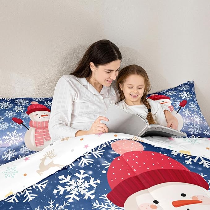 Feelyou Christmas Kids Comforter Set Toddler Size Snowman Purple Blue Gradient Bedding Set Xmas Snowflakes Duvet Quilt for Kids Boys Girls Bedroom Winter Snow Decor Microfiber Ultra Soft Breathable