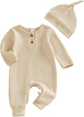 Newborn Knit Romper Hat 2 Pieces Button Up Footed Jumpsuit Baby Boy Clothes Photography Coming Home Outfit