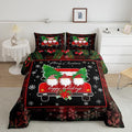 Feelyou Merry Christmas Bedding Sets for Kids, Black White Xmas Tree Car Snowflake Geometric Comforter Set King Size Decor 3 Pcs with 2 Pillow Cases Boys