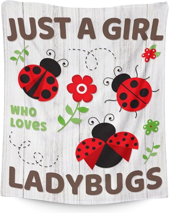 Ladybug Throw Blanket - 60 x 80 Inches Grey Aesthetic Gifts Stuff for Women - Soft Lightweight Blankets for Bed, Living Room