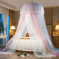 AIKASY Princess Bed Canopy for Girls & Adults, Elegant Double-Layer Bed Curtain, Children's Dream Round Lace Mosquito Net - Fits Twin, Full, Queen, and King Beds(Pink/Grey/White)