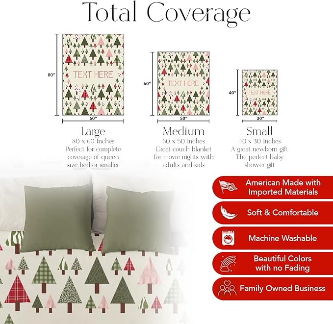 Personalized Christmas Tree Blanket - Ships Next Day, Printed in USA - Fleece or Sherpa Sofa Throw, Soft Christmas Bedding, Holiday Home Decor, Customizable Family Throws (Fleece 30x40)