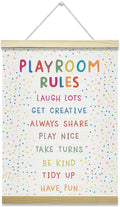 Nopoben Playroom Rules Poster Hanger Frame, Playroom Wall Art With Wooden Poster Hanger, Play Room Wall Decor, Classroom Kids Room Nursery Bedroom Decor(12x16 Inches)-22