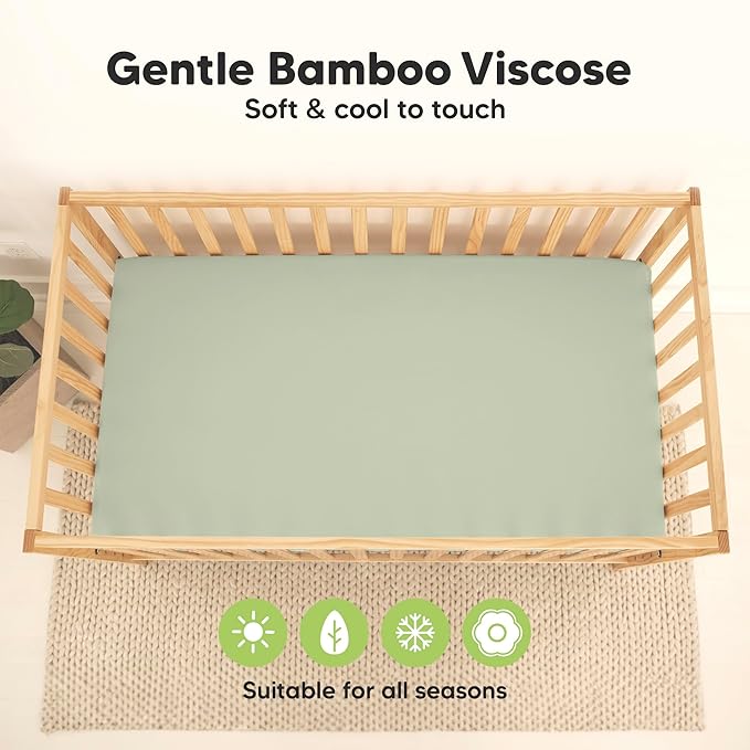2-Pack Waterproof Baby Crib Sheets for Boys, Girls - 52x28 Viscose Derived from Bamboo Toddler Bed Sheet Neutral, Fitted Crib Mattress Protector Cover for Baby Bedding, Soft & Gentle (Foxtrot)