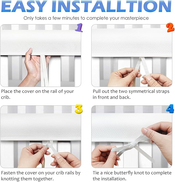 Mesh Sets Toddlers' Bed Rail Bumpers Protecter - Children's Bed Guardrail Padding - Anti-Collision |- Easy InstallEnhanced Safety Mostly Fit (3pc-White)