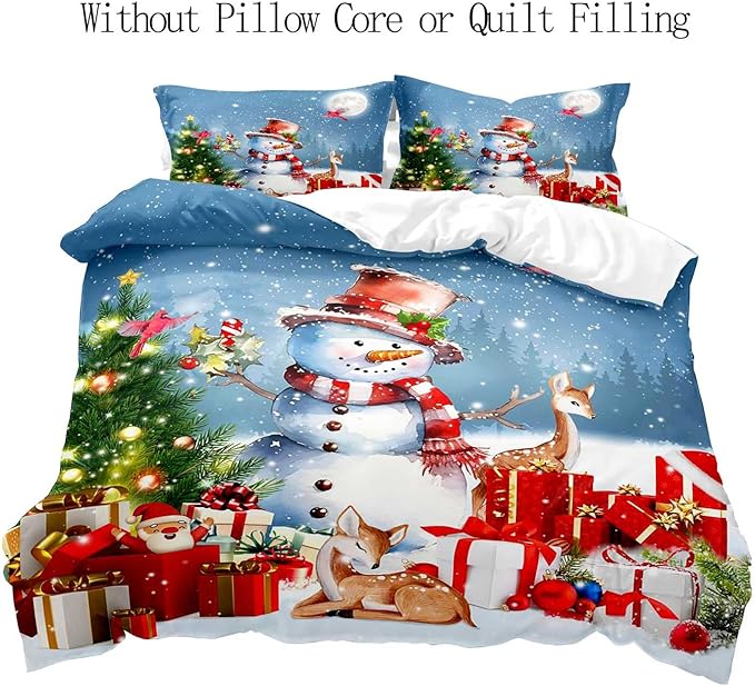 LUVIVIHOME 3PCS Cute Snowman Duvet Cover king Bedding Set, Christmas Bedding, Santa Claus Deer Cardinal Christmas Tree Winter Holiday New Year Xmas Gifts Christmas Comforter Quilt Cover 2 Pillow Shams