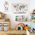 Charlbytion World Maps for Wall, Adorable Alphabet Canvas Art Poster Wall Hanging,Kids Room School Bedroom Photography Background Props Decor (31.5"x23.5", Khaki)