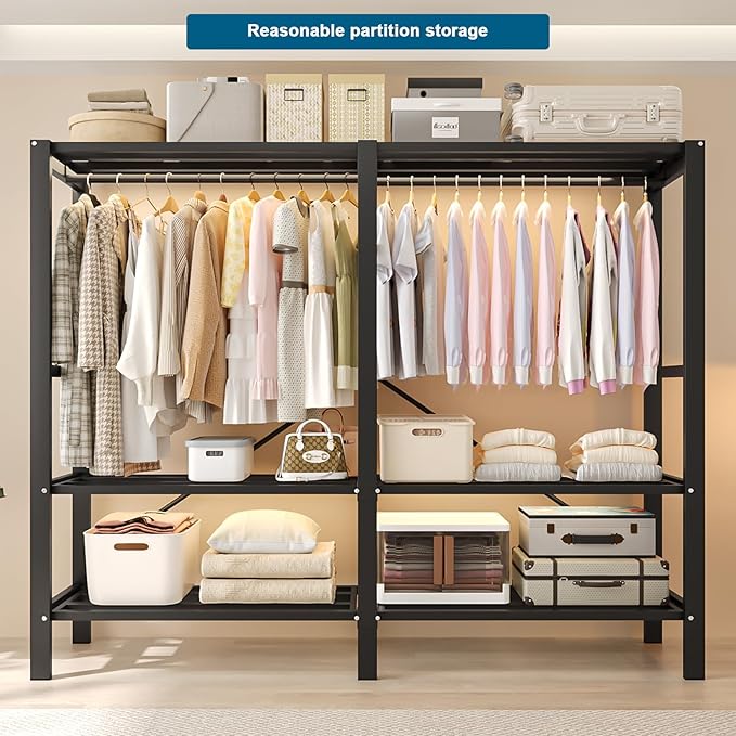 FPIGSHS Heavy Duty Clothes Rack with Cover Foldable Covered Clothes Rack for Hanging Clothes portable Wardrobe Closet System Freestanding Coat Storage Garment Racks for bedroom (grey, 49.2in)