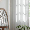Deeprove Sheer Boho Curtains 63 inches Length for Cafe Closet Kitchen, Vintage Bohemian Embroidery Farmhouse Light Filter Privacy Country Tassel Window Treatments, W52 x L63,Silver Grey, 1 Panel