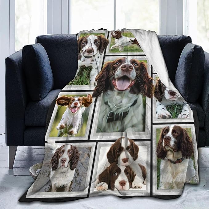 English Springer Spaniel Blanket Springer Spaniel Decor Throw Blanket Soft Flannel Fluffy Plush Fuzzy Fleece Stuff Blanket Gifts for Dog Lover Girl Kids Man Woman Boys Adults for Bed Sofa 60"X80"