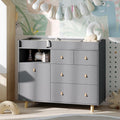Baby Changing Table Dresser with 5 Drawers, Baby Nursery Dresser with Tilt Out Laundry Basket, Infant Changing Station Organizer for Nursery and Bedroom, Grey (45" W x 18" D x 37" H)
