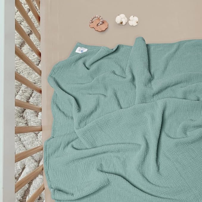 lulumoon Muslin Baby Blanket Quilt - Crib Blanket for Toddlers 47"× 47" Sage