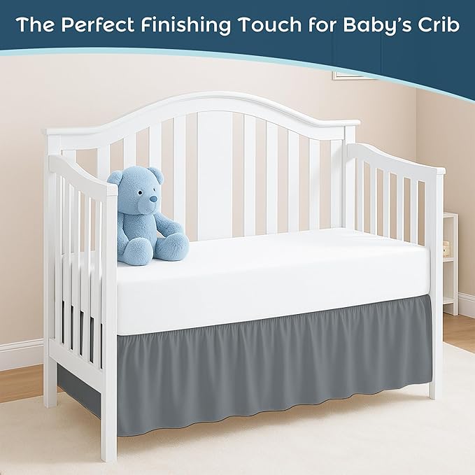 Dark Grey Crib Bed Skirt, Perfect for Nursery Crib for Boys & Girls with a 14" Drop and Size 28"x 52"