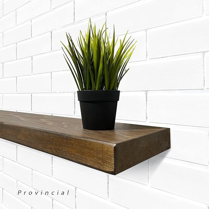 URBANDI, Rustic Floating Shelves, Set of 2, Hidden Bracket, Solid Wood, Heavy Duty, Wall Mounted Shelves, (Provincial, 12Wx8D)