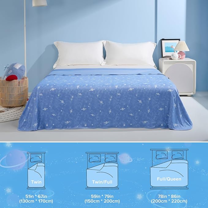 LUXEAR Cooling Blanket, Glow in the Dark Blanket Star Cosmic Cool Blanket for Boys Girls Gift Cooling Throw Blanket Keep Child/Adults Cool All Night Soft Breathable Summer Blanket for Bed Sofa 59x79in