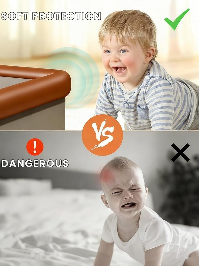 Baby Proof Edge Corner Protector, 6.56FT 0.47''Th L-Shape Furniture Corner & Edge Safety Bumpers with 6 Corners, Pre-Taped, Soft NBR Rubber Foam Desk Edge Cushion Wall Corner Protector（Coffee）