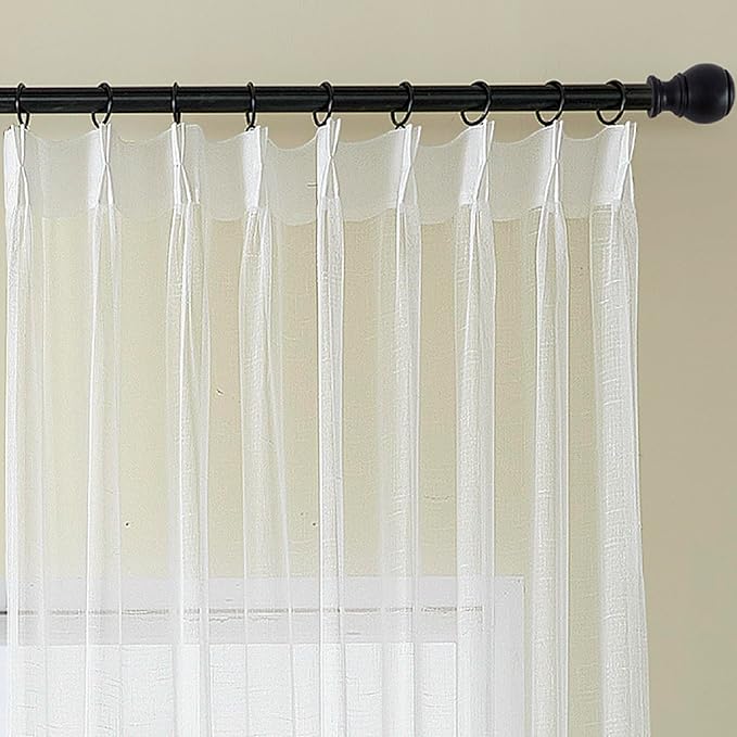 Off White Pinch Pleated Sheer Curtains 84 Inches Long 1 Panel, 50 Inch Width, Thin Textured Linen Look Sliding Glass Door Curtain, Rustic Living Room Drapes, Window Treatments Decor