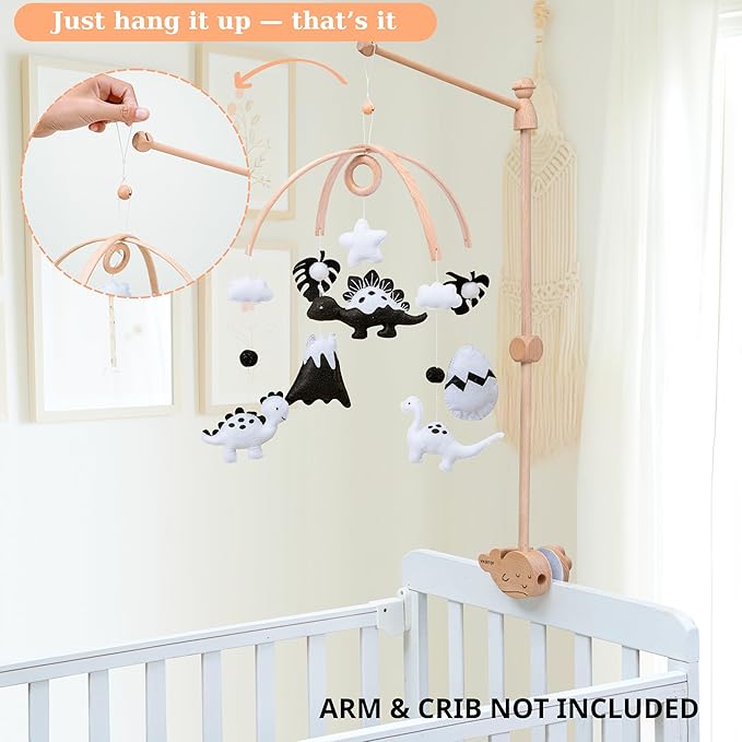 Montessori Baby Mobile – Handmade Black & White Dinosaur Crib Mobile – Nursery Decor for Boys and Girls – Newborn Visual Development – Perfect Baby Shower Gift