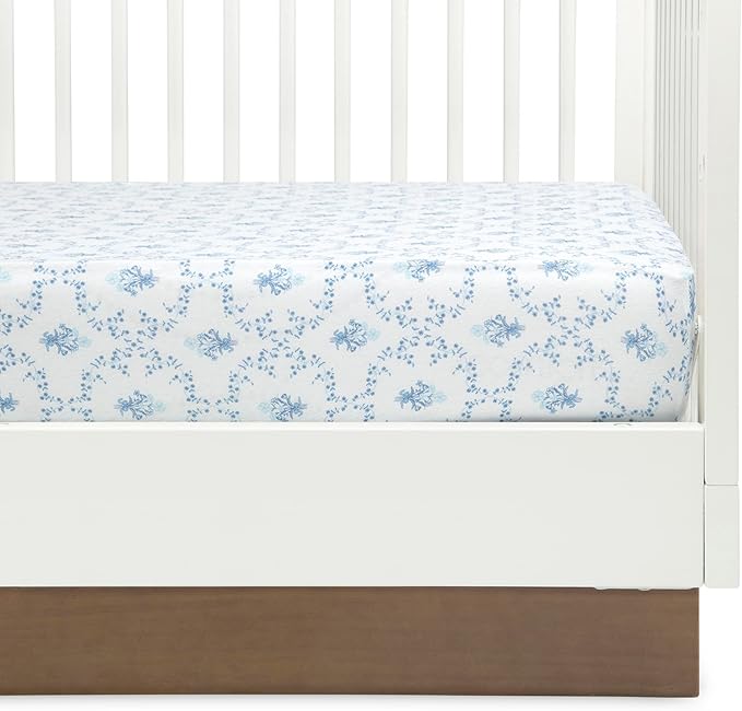 Delta Children Fitted Crib Sheets for Girls and Boys - 100% Organic Cotton Crib Sheet for Standard Crib and Toddler Mattresses - 28x52 Inch - GOTS Certified (Pack of 2), Blue Botanicals