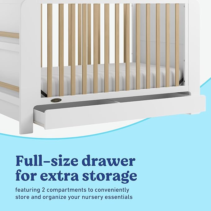 Graco Read-with-Me 4-in-1 Convertible Crib with Drawer (White with Driftwood) - GREENGUARD Gold Certified Converts to Toddler Bed, Daybed, and Functional Bookshelves