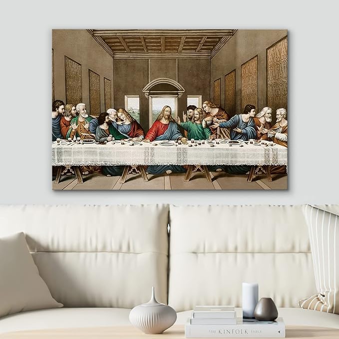 SIGNWIN Framed Canvas Wall Art The Last Supper Painting by Leonardo da Vinci Graffiti & Street Art Famous People Pop Art Modern Urban Multicolor for Living Room, Bedroom, Office - 24x36 inches