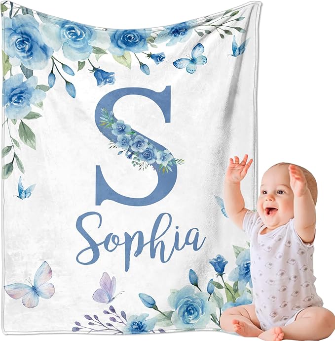 Ships Next Day, Personalized Baby Blankets, Custom Baby Blanket with Name for Girls,Gift for Chrismas Birthday Memorial Day, Customized Flannel Blanket for Kids Adults 50"X60"