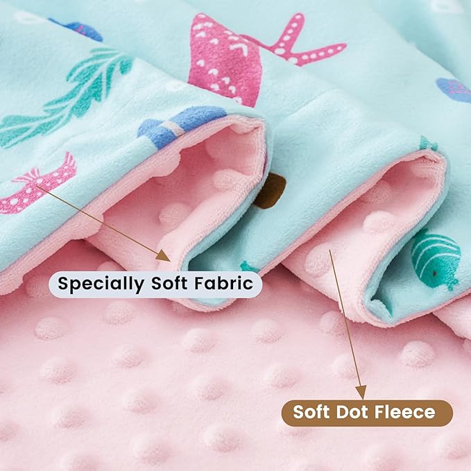 david's kids Micro Fleece Minky Baby Blanket for Girls with Double Layer and Soothing Raised Dots, Breathable and Soft Lightweight Receiving Blanket for Newborns, 30x40 Inches, Mermaid