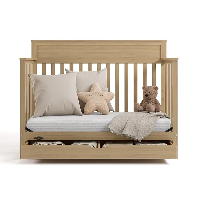 Graco Shiloh 5-in-1 Convertible Crib with Drawer – GREENGUARD Gold Certified Baby Crib Crafted from Wood, Converts to Toddler Bed, Daybed, and Full-Size Bed, Driftwood