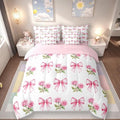 7 Pieces Pink Bowknot Kids Comforter Twin,Rose Flowers Valentine's Day Romantic Bedding Set,Pink Bow Tie Knot Princess Dreamy（Comforter+Fitted+Flat Sheet+2 Pillowcases+2 Throw Pillow Covers）