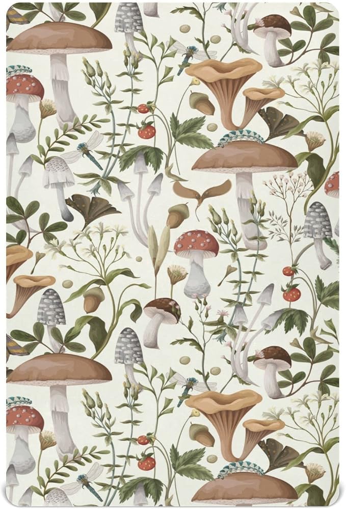 Mushrooms and Berries Crib Sheets for Boys Girls Pack N Play Sheet Soft Breathable Mini Crib Sheets 39" x 27"