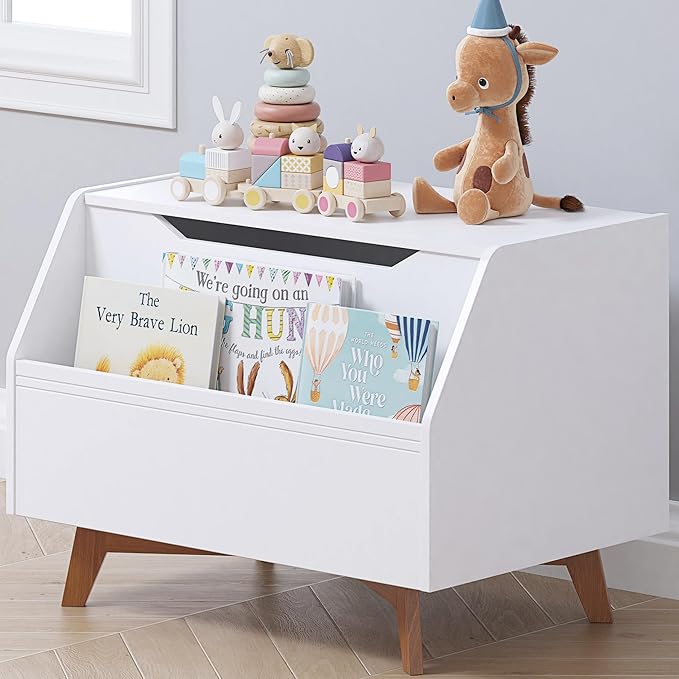 UTEX Kids Toy Box, Wooden Toy Chest, Kids Storage Organizer Bench with Front Book Storage Area for Boys and Girls, Children's Furniture, White