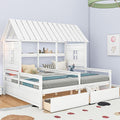 Harper & Bright Designs Twin Size House Platform Beds with Two Drawers for Boy and Girl Shared Beds, Combination of 2 Side by Side Twin Size Beds,White