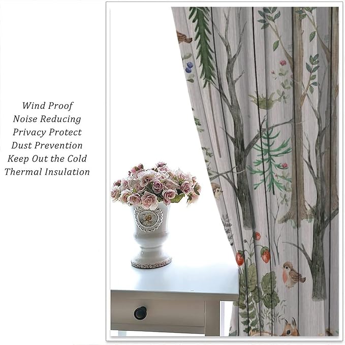 Forest Animal Curtains,Winter Dry Branches Pine Tree Moose Bear Animal Print Curtains for Children Boys and Girls Bedroom Living Room 42x63in