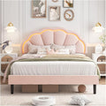 HIFIT Full Upholstered Smart LED Bed Frame with Adjustable Chic Petal Headboard, Princess Full Size Platform Bed Frames for Kids/Girls, Wooden Slats Support, No Box Spring Needed, Easy Assembly, Pink