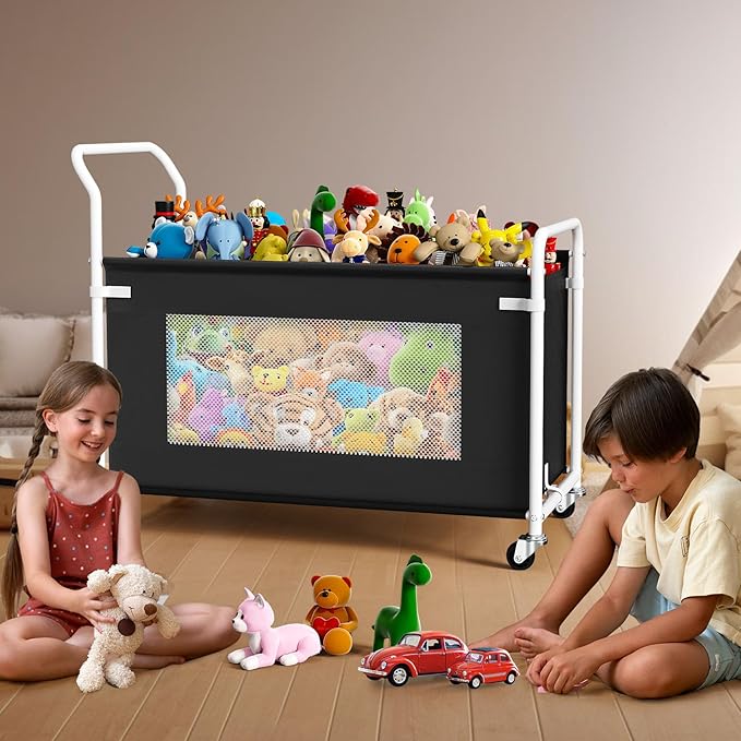 KEEGH Extra Large Toy Box for Kids with 360° Rotating Wheels, Heavy Duty Toy Chest for Boys and Girls, Toy Storage Organizer for Kids, Toy Bins for Living Room, Nursery, Bedroom(Black)
