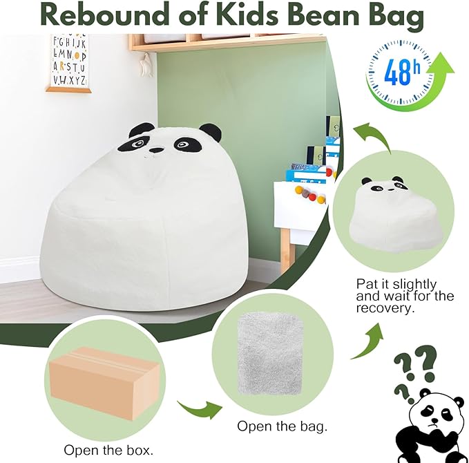 COMAX Bean Bag Chairs for Kids, Toddler BeanBag Sofa with Filler Bean Couch Stuffed for Boys and Girls, Lazy Floor Chair for Playroom, Nursery Room, Panda
