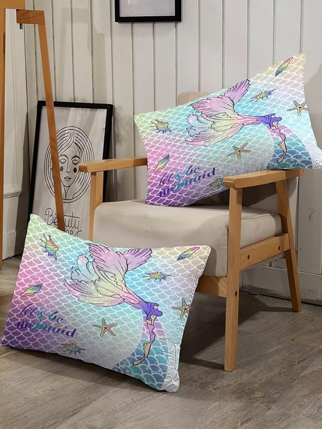 kxry Mermaid Tail Comforter Set Twin Size Gradient Fish Scales Sea Bedding Sets for Girls Teens Kids Ocean Starfish Conch Soft Microfiber Lightweight Comforter Set with 1 Comforter + 1 Pillow Case