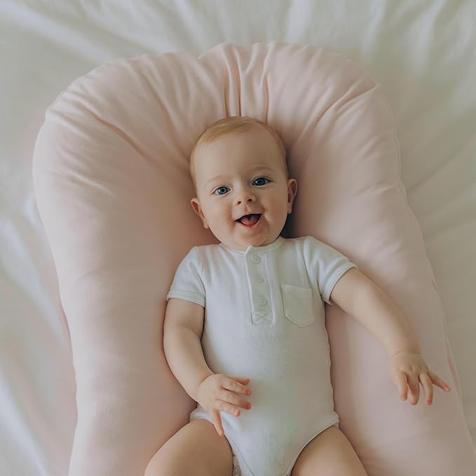 Aila + Aiden Baby Lounger | Organic Cotton Infant Lounger | Adjustable & Portable Floor Lounger | Supervised Use | Soft, Breathable, Washable Cover - Snuggle Collection - (Pink)
