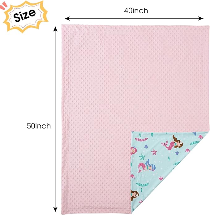 david's kids Micro Fleece Minky Baby Blanket for Girls with Double Layer and Soothing Raised Dots, Breathable and Soft Lightweight Receiving Blanket for Newborns, 40x50 Inches, Mermaid