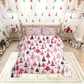 Manfei Pink Xmas Trees Comforter Set King Size, Christmas Theme Bedding Set 3pcs for Kids Boys Girls Adults Room Decor, Happy New Year Down Comforter Soft Polyester Quilt Set with 2 Pillowcases