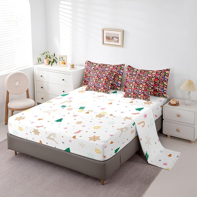 Feelyou Cute Dog Comforter Set with Sheets Cartoon Christmas Bed Set for Kids Boys Girls Merry Christmas Decor Bed in a Bag Red Geometric Lattice Bedding Set Bedroom Collection King Size