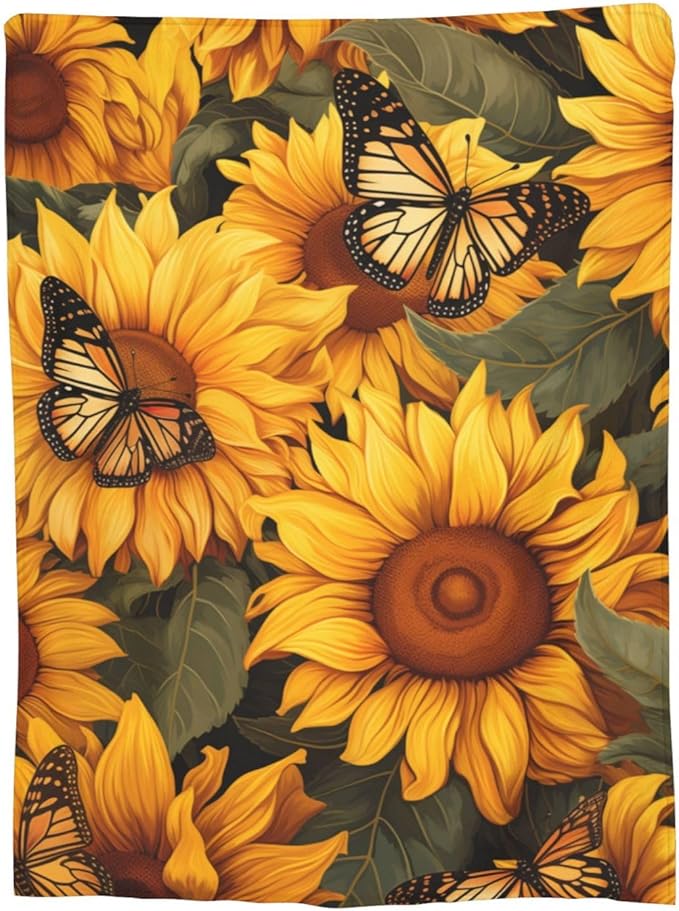 Sunflower Butterfly Blanket Gifts for Girls Women Floral Flannel Throw Blankets for Home Couch Bed Sofa Soft Fuzzy Lightweight Decor All Season 50x40 Inches