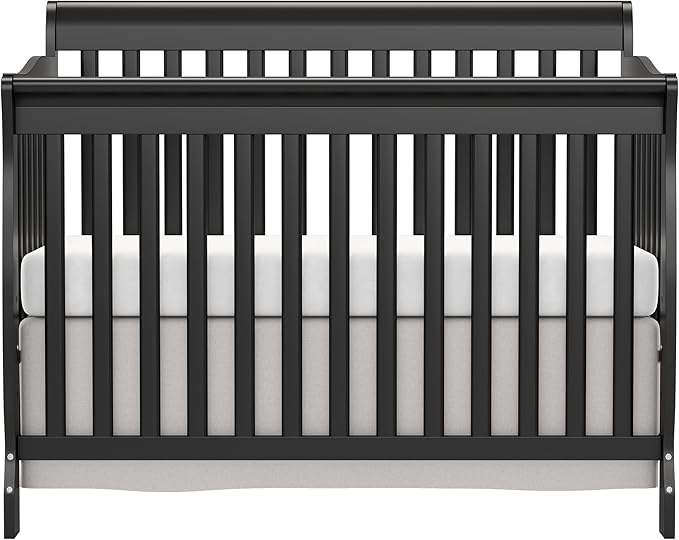 Baby Crib 5-in-1 Convertible, Wooden Cribs Converts to Toddler Bed, Daybed and Full-Size Bed, Nursery Furniture with Non-Toxic Finishes (Black)