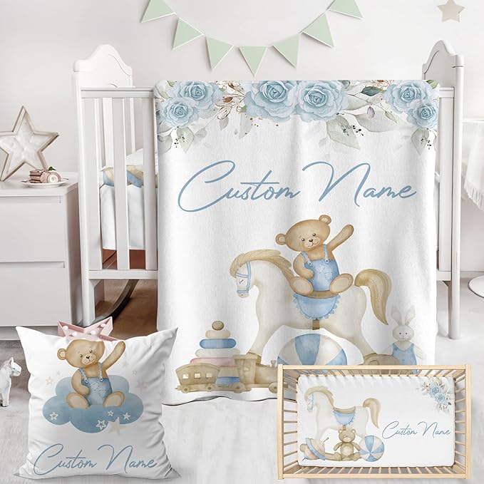 Personalized Baby Crib Bedding Set,3 Piece Custom Name Nursery Set with Blanket, Fitted Sheet & Pillowcase for Baby Girls & Boys,Nursery Friends Theme(Fixed Size)
