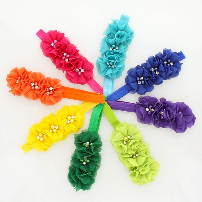 My Lello Flower Headbands Baby - Girls - Toddler Fabric Beaded Stretchy Elastic Pair